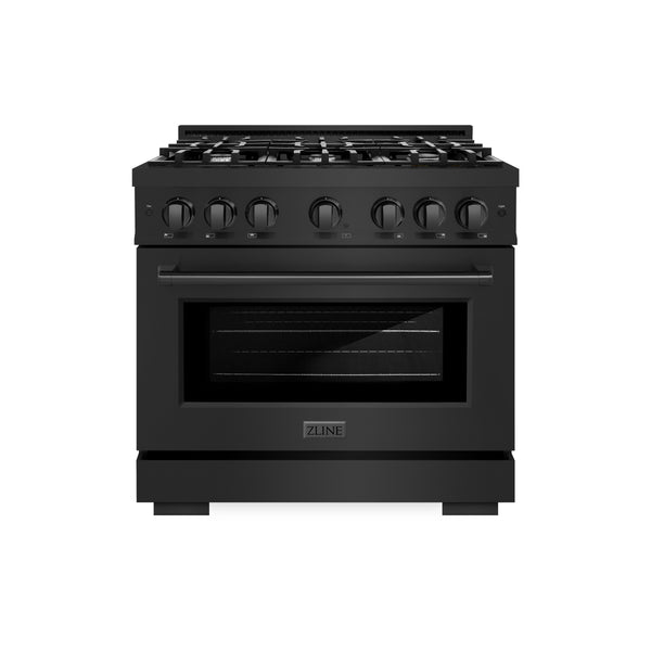 ZLINE 36 in. 5.2 cu. ft. Select Dual Fuel Range with 6 Burner Gas Cooktop and Electric Convection Oven in Black Stainless Steel (HDRB-36)