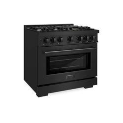 ZLINE 36 in. 5.2 cu. ft. Select Dual Fuel Range with 6 Burner Gas Cooktop and Electric Convection Oven in Black Stainless Steel, Open Box-Great Condition