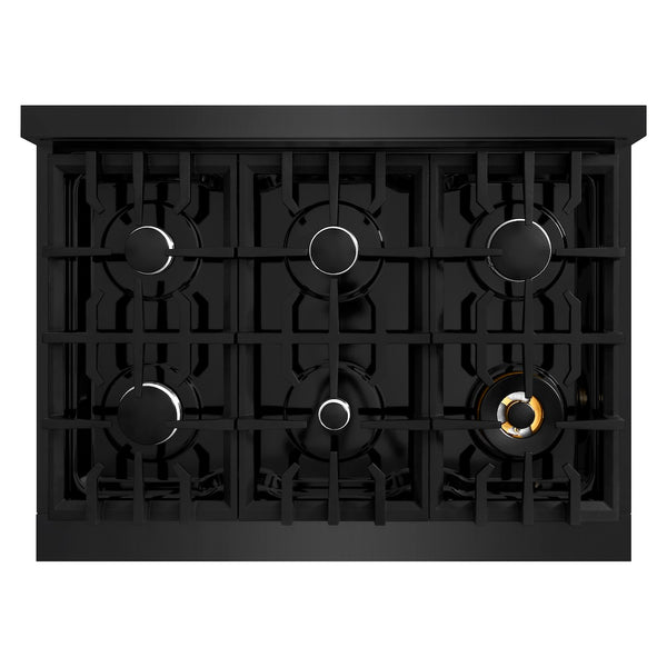 ZLINE 36 in. 5.2 cu. ft. Select Dual Fuel Range with 6 Burner Gas Cooktop and Electric Convection Oven in Black Stainless Steel, Open Box-Great Condition