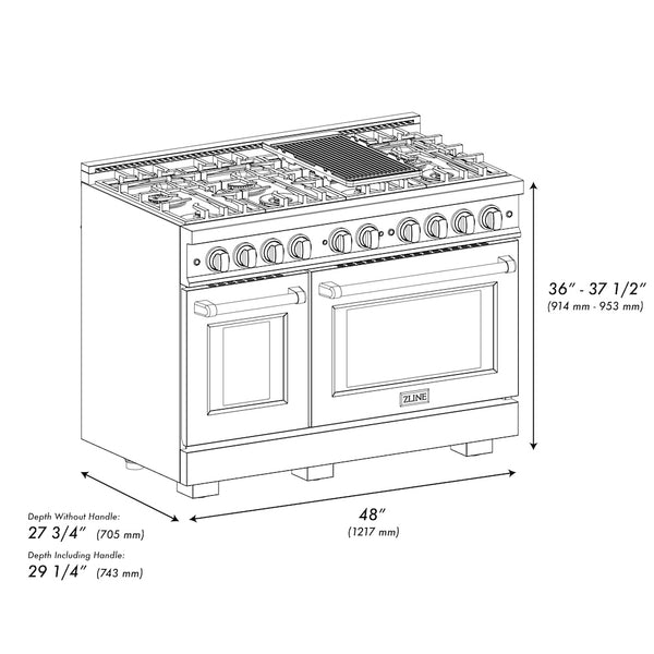 ZLINE 48 in. 6.7 cu. ft. Select Double Oven Dual Fuel Range with 8 Burner Gas Cooktop in Black Stainless Steel, Open Box-Great Condition