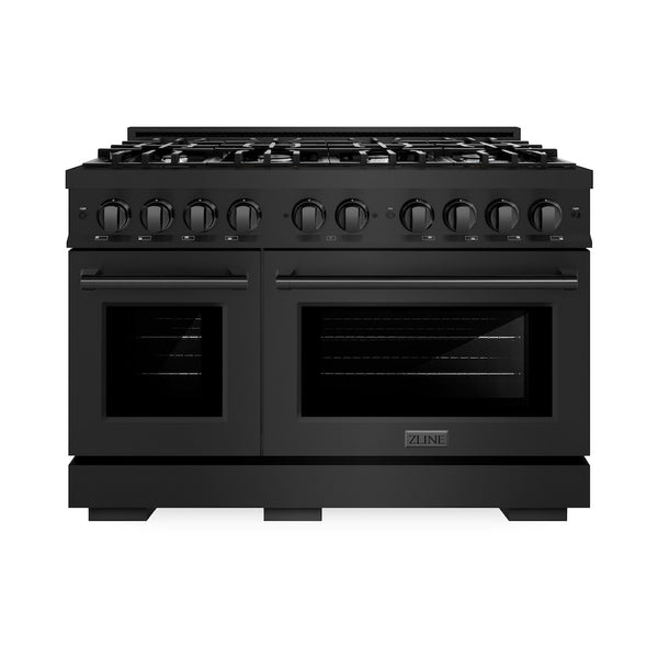 ZLINE 48 in. 6.7 cu. ft. Select Double Oven Dual Fuel Range with 8 Burner Gas Cooktop in Black Stainless Steel, Open Box-Great Condition