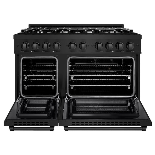ZLINE 48 in. 6.7 cu. ft. Select Double Oven Dual Fuel Range with 8 Burner Gas Cooktop in Black Stainless Steel, Open Box-Great Condition