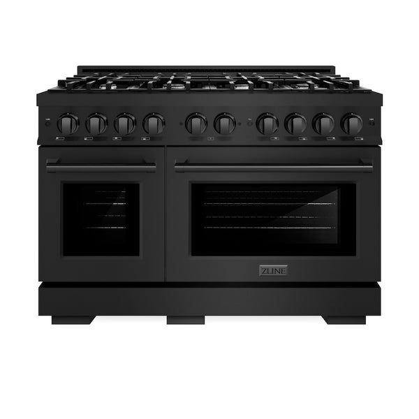 ZLINE 48 in. 6.7 cu. ft. Select Double Oven Dual Fuel Range with 8 Burner Gas Cooktop in Black Stainless Steel, Open Box-Great Condition