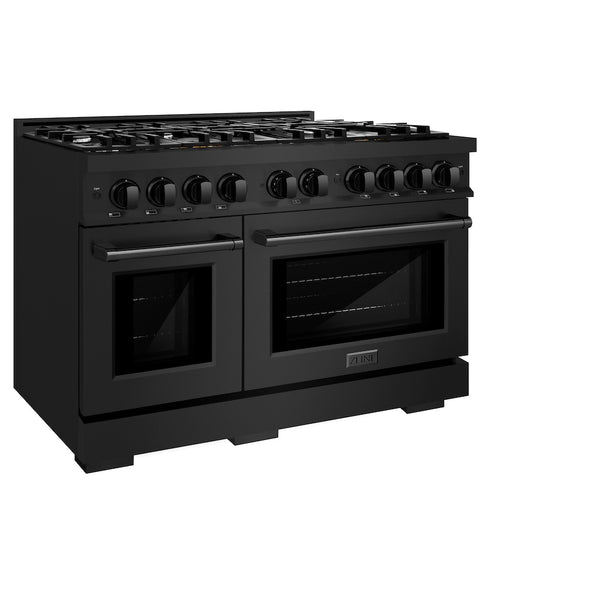 ZLINE 48 in. 6.7 cu. ft. Select Double Oven Dual Fuel Range with 8 Burner Gas Cooktop in Black Stainless Steel, Open Box-Great Condition