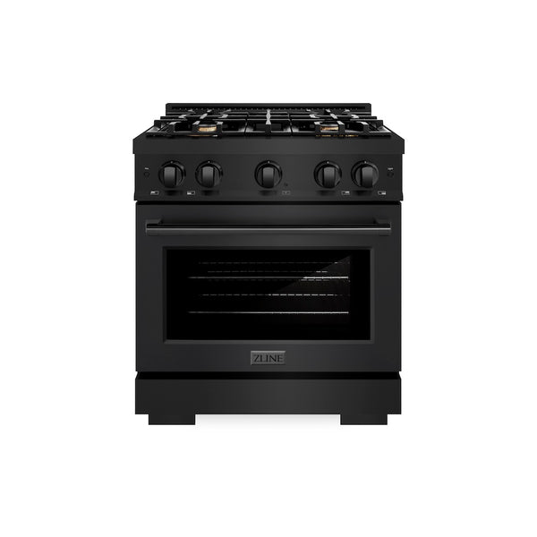 ZLINE 30 in. 4.2 cu. ft. Select Gas Range with Convection Gas Oven in Black Stainless Steel with 4 Brass Burners, Open Box-Great Condition