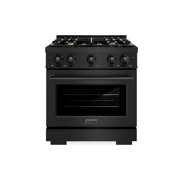 ZLINE 30 in. 4.2 cu. ft. Select Gas Range with Convection Gas Oven in Black Stainless Steel with 4 Brass Burners (HGRB-BR-30)