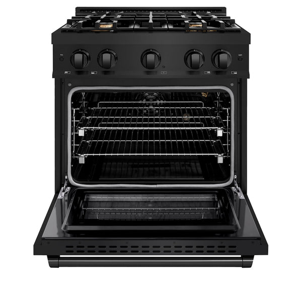 ZLINE 30 in. 4.2 cu. ft. Select Gas Range with Convection Gas Oven in Black Stainless Steel with 4 Brass Burners, Open Box-Great Condition