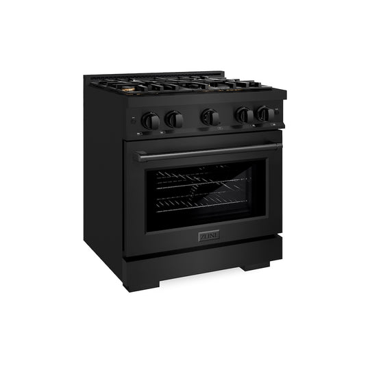 ZLINE 30 in. 4.2 cu. ft. Select Gas Range with Convection Gas Oven in Black Stainless Steel with 4 Brass Burners, Open Box-Great Condition