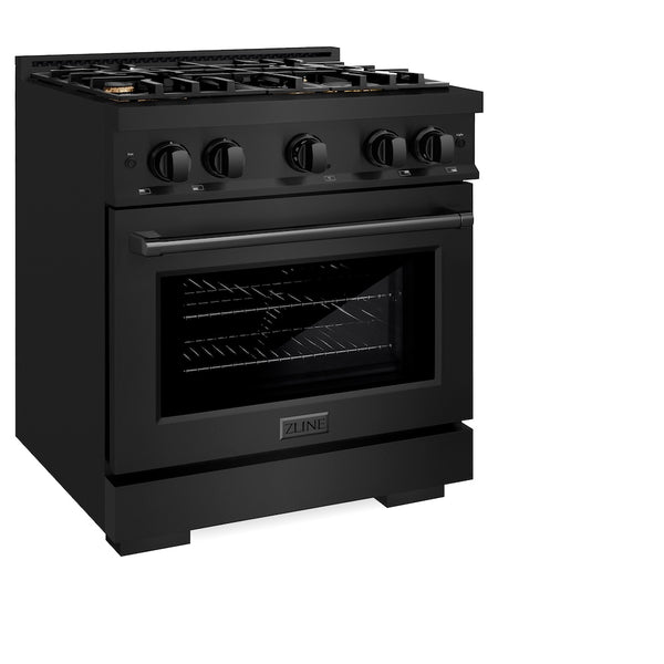 ZLINE 30 in. 4.2 cu. ft. Select Gas Range with Convection Gas Oven in Black Stainless Steel with 4 Brass Burners, Open Box-Great Condition