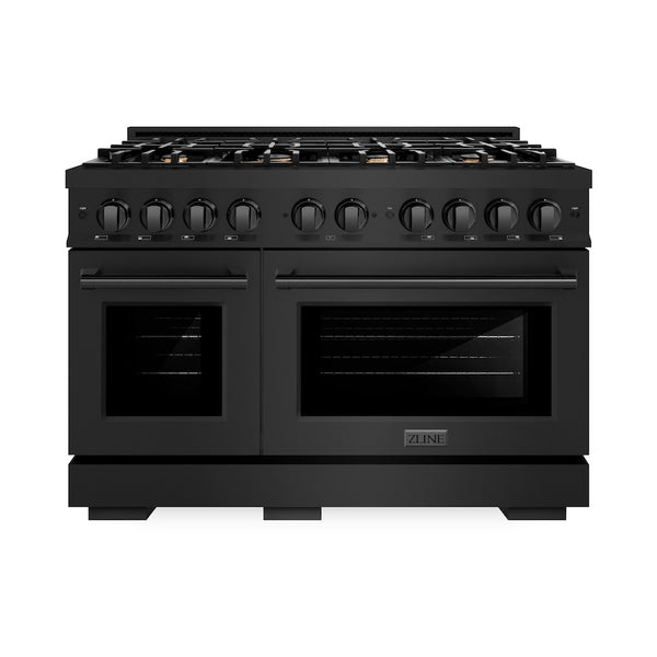 ZLINE 48 in. 6.7 cu. ft. Select Double Oven Gas Range in Black Stainless Steel with 8 Brass Burners, Open Box-Great Condition