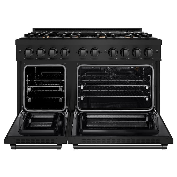 ZLINE 48 in. 6.7 cu. ft. Select Double Oven Gas Range in Black Stainless Steel with 8 Brass Burners, Open Box-Great Condition