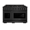 ZLINE 48 in. 6.7 cu. ft. Select Double Oven Gas Range in Black Stainless Steel with 8 Brass Burners (HGRB-BR-48)