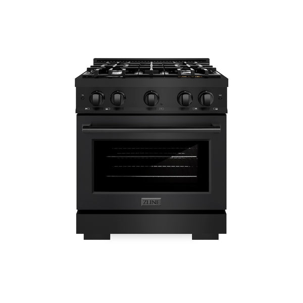 ZLINE 30 in. 4.2 cu. ft. Select Gas Range with 4 Burner Cooktop and Convection Gas Oven in Black Stainless Steel, Open Box-Great Condition