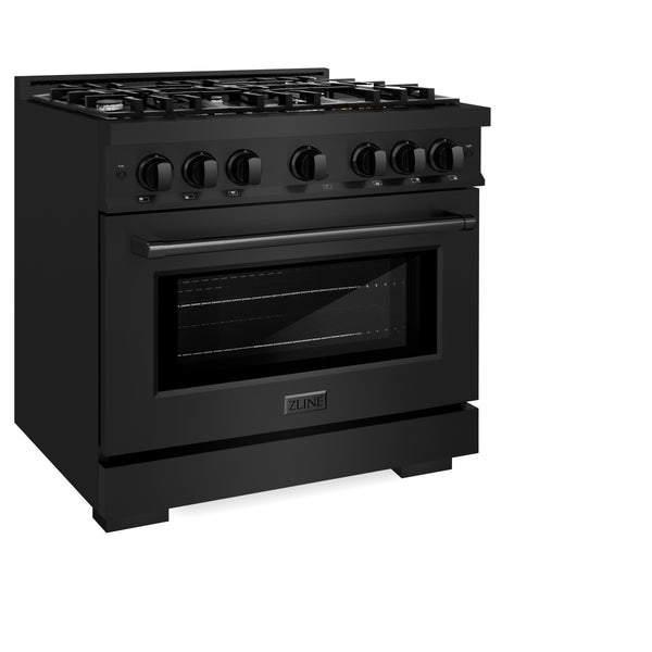 ZLINE 36 in. 5.2 cu. ft. Select Gas Range with 6 Burner Cooktop and Convection Gas Oven in Black Stainless Steel (HGRB-36)