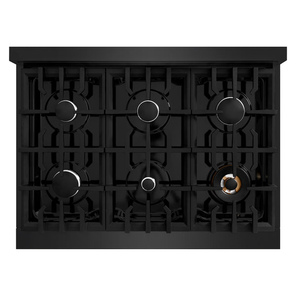 ZLINE 36 in. 5.2 cu. ft. Select Gas Range with 6 Burner Cooktop and Convection Gas Oven in Black Stainless Steel, Open Box-Great Condition
