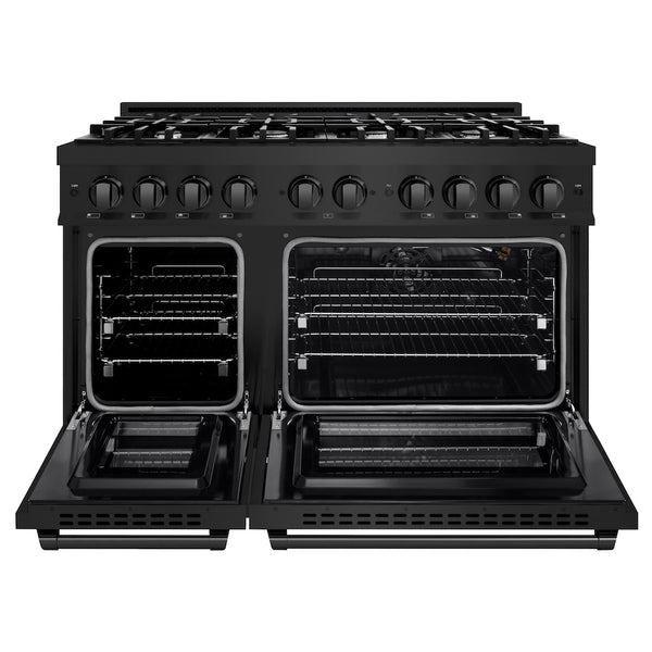ZLINE 48 in. 6.7 cu. ft. Select Double Oven Gas Range with 8 Burner Cooktop in Black Stainless Steel, Open Box-Great Condition