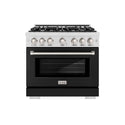 ZLINE 36 in. 5.2 cu. ft. Select Dual Fuel Range with 6 Burner Gas Cooktop and Electric Convection Oven in DuraSnow® Stainless Steel with Black Matte Door (HDRS-BLM-36)