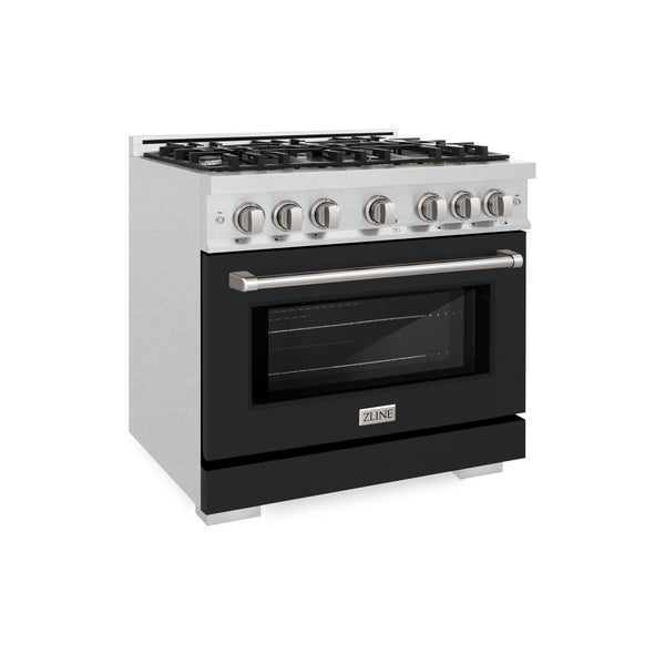 ZLINE 36 in. 5.2 cu. ft. Select Dual Fuel Range with 6 Burner Gas Cooktop and Electric Convection Oven in DuraSnow® Stainless Steel with Black Matte Door (HDRS-BLM-36)