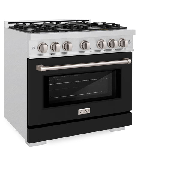 ZLINE 36 in. 5.2 cu. ft. Select Dual Fuel Range with 6 Burner Gas Cooktop and Electric Convection Oven in DuraSnow® Stainless Steel with Black Matte Door (HDRS-BLM-36)