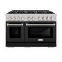 ZLINE 48 in. 6.7 cu. ft. Select Double Oven Gas Range with 8 Burner Cooktop in DuraSnow® Stainless Steel with Black Matte Doors (HGRS-BLM-48)