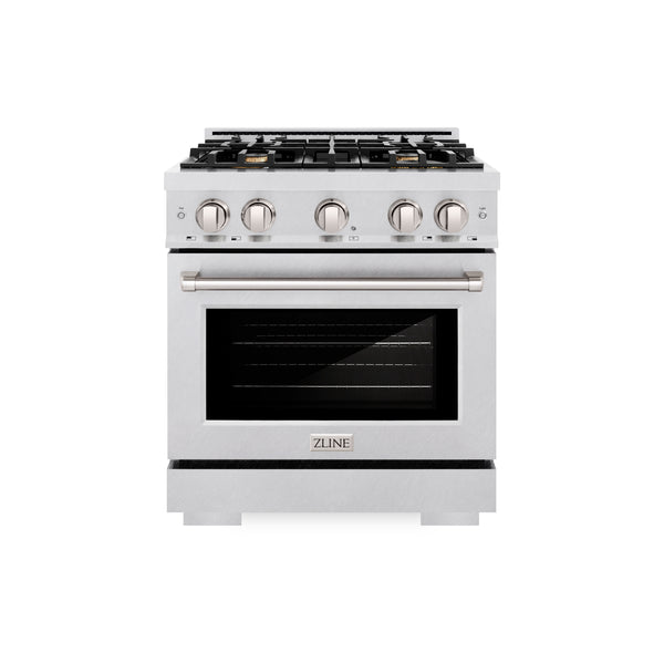 ZLINE 30 in. 4.2 cu. ft. Select Dual Fuel Range with Gas Cooktop and Electric Convection Oven in DuraSnow® Stainless Steel with 4 Brass Burners (HDRS-BR-30)