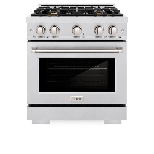 ZLINE 30 in. 4.2 cu. ft. Select Dual Fuel Range with Gas Cooktop and Electric Convection Oven in DuraSnow® Stainless Steel with 4 Brass Burners (HDRS-BR-30)