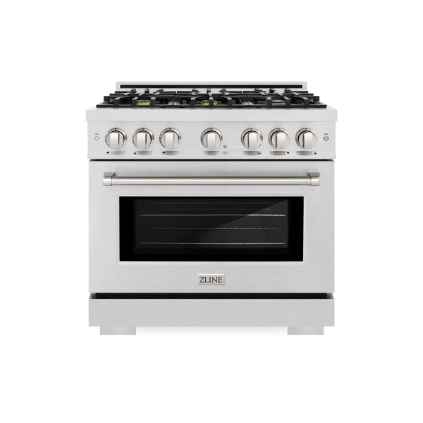 ZLINE 36 in. 5.2 cu. ft. Select Dual Fuel Range with Gas Cooktop and Electric Convection Oven in DuraSnow® Stainless Steel with 6 Brass Burners (HDRS-BR-36)