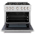 ZLINE 36 in. 5.2 cu. ft. Select Dual Fuel Range with Gas Cooktop and Electric Convection Oven in DuraSnow® Stainless Steel with 6 Brass Burners (HDRS-BR-36)