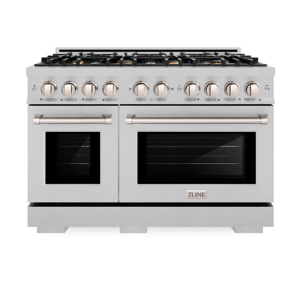 ZLINE 48 in. 6.7 cu. ft. Select Double Oven Dual Fuel Range in DuraSnow® Stainless Steel with 8 Brass Burners (HDRS-BR-48)