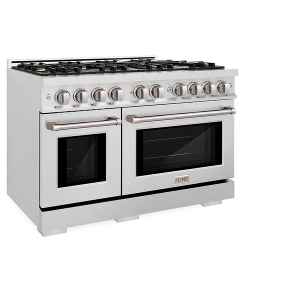 ZLINE 48 in. 6.7 cu. ft. Select Double Oven Dual Fuel Range in DuraSnow® Stainless Steel with 8 Brass Burners (HDRS-BR-48)