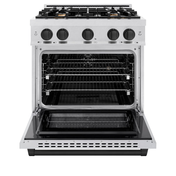 ZLINE Autograph Edition 30 in. 4.2 cu. ft. Select Gas Range with 4 Burner Cooktop and Convection Gas Oven in DuraSnow® Stainless Steel and Matte Black Accents (HGRSZ-30-MB)