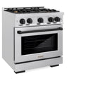 ZLINE Autograph Edition 30 in. 4.2 cu. ft. Select Gas Range with 4 Burner Cooktop and Convection Gas Oven in DuraSnow® Stainless Steel and Matte Black Accents (HGRSZ-30-MB)