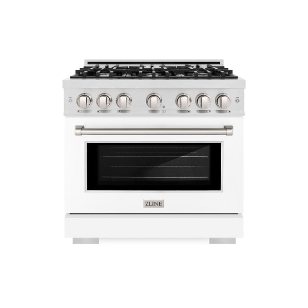 ZLINE 36 in. 5.2 cu. ft. Select Dual Fuel Range with 6 Burner Gas Cooktop and Electric Convection Oven in DuraSnow® Stainless Steel with White Matte Door (HDRS-WM-36)