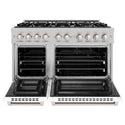 ZLINE 48 in. 6.7 cu. ft. Select Double Oven Dual Fuel Range with 8 Burner Gas Cooktop in DuraSnow® Stainless Steel with Black Matte Doors (HDRS-BLM-48)