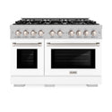 ZLINE 48 in. 6.7 cu. ft. Select Double Oven Dual Fuel Range with 8 Burner Gas Cooktop in DuraSnow® Stainless Steel with White Matte Doors (HDRS-WM-48)