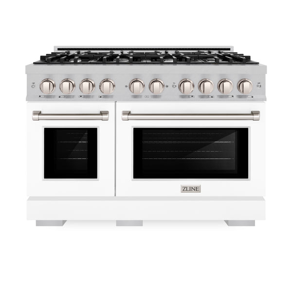 ZLINE 48 in. 6.7 cu. ft. Select Double Oven Dual Fuel Range with 8 Burner Gas Cooktop in DuraSnow® Stainless Steel with Black Matte Doors (HDRS-BLM-48)