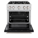 ZLINE 30 in. 4.2 cu. ft. Select Gas Range with 4 Burner Cooktop and Convection Gas Oven in DuraSnow® Stainless Steel with Black Matte Door (HGRS-BLM-30)