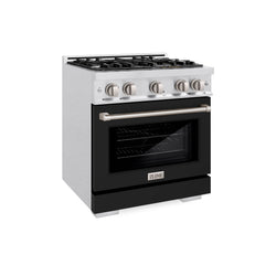 ZLINE 30 in. 4.2 cu. ft. Select Gas Range with 4 Burner Cooktop and Convection Gas Oven in DuraSnow® Stainless Steel with Black Matte Door (HGRS-BLM-30)