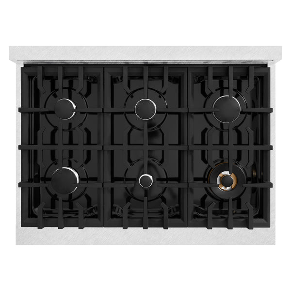 ZLINE 36 in. 5.2 cu. ft. Select Gas Range with 6 Burner Cooktop and Convection Gas Oven in DuraSnow® Stainless Steel with Black Matte Door (HGRS-BLM-36)