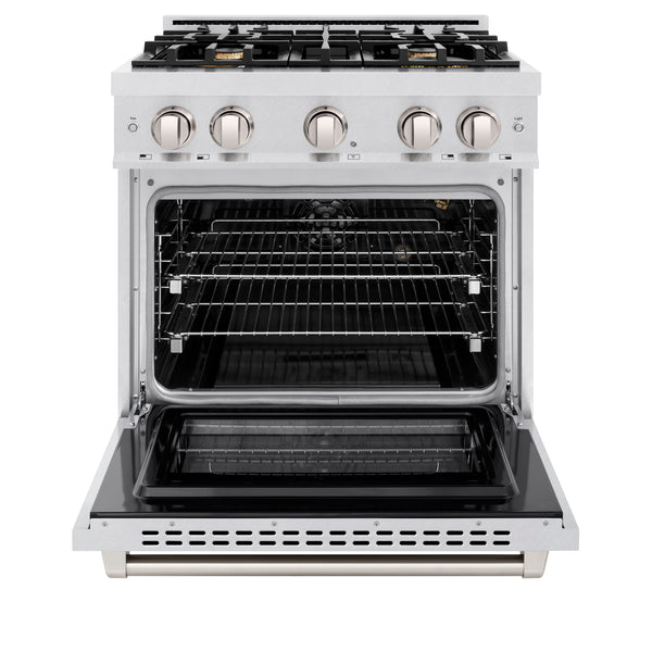 ZLINE 30 in. 4.2 cu. ft. Select Gas Range with Convection Gas Oven in DuraSnow® Stainless Steel with 4 Brass Burners (HGRS-BR-30)