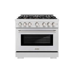 ZLINE 36 in. 5.2 cu. ft. Select Gas Range with Convection Gas Oven in Satin Stainless Steel with 6 Brass Burners (HGRS-BR-36)