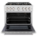 ZLINE 36 in. 5.2 cu. ft. Select Gas Range with Convection Gas Oven in DuraSnow® Stainless Steel with 6 Brass Burners (HGRS-BR-36)