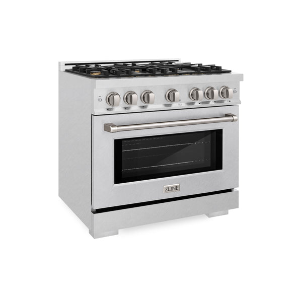 ZLINE 36 in. 5.2 cu. ft. Select Gas Range with Convection Gas Oven in DuraSnow® Stainless Steel with 6 Brass Burners (HGRS-BR-36)