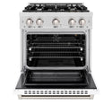 ZLINE 30 in. 4.2 cu. ft. Select Gas Range with 4 Burner Cooktop and Convection Gas Oven in DuraSnow® Stainless Steel with White Matte Door (HGRS-WM-30)