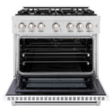 ZLINE 36 in. 5.2 cu. ft. Select Gas Range with 6 Burner Cooktop and Convection Gas Oven in DuraSnow® Stainless Steel with White Matte Door (HGRS-WM-36)