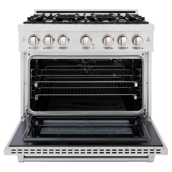 ZLINE 36 in. 5.2 cu. ft. Select Gas Range with 6 Burner Cooktop and Convection Gas Oven in DuraSnow® Stainless Steel (HGRS-36)