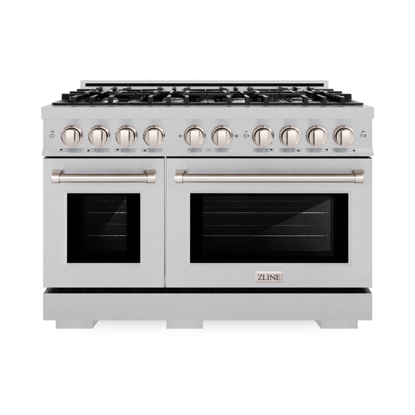 ZLINE 48 in. 6.7 cu. ft. Select Double Oven Gas Range with 8 Burner Cooktop in DuraSnow® Stainless Steel (HGRS-48)