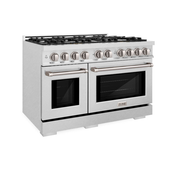 ZLINE 48 in. 6.7 cu. ft. Select Double Oven Gas Range with 8 Burner Cooktop in DuraSnow® Stainless Steel (HGRS-48)