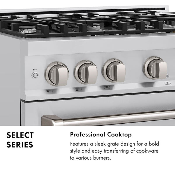 ZLINE 30 in. 4.2 cu. ft. Select Gas Range with 4 Burner Cooktop and Convection Gas Oven in Stainless Steel, Open Box-Great Condition