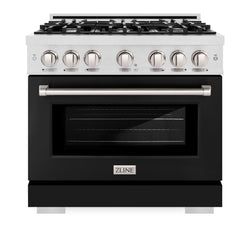 ZLINE 36 in. 5.2 cu. ft. Select Dual Fuel Range with 6 Burner Gas Cooktop and Electric Convection Oven in Satin Stainless Steel with Black Matte Door (HDRS-BLM-36)